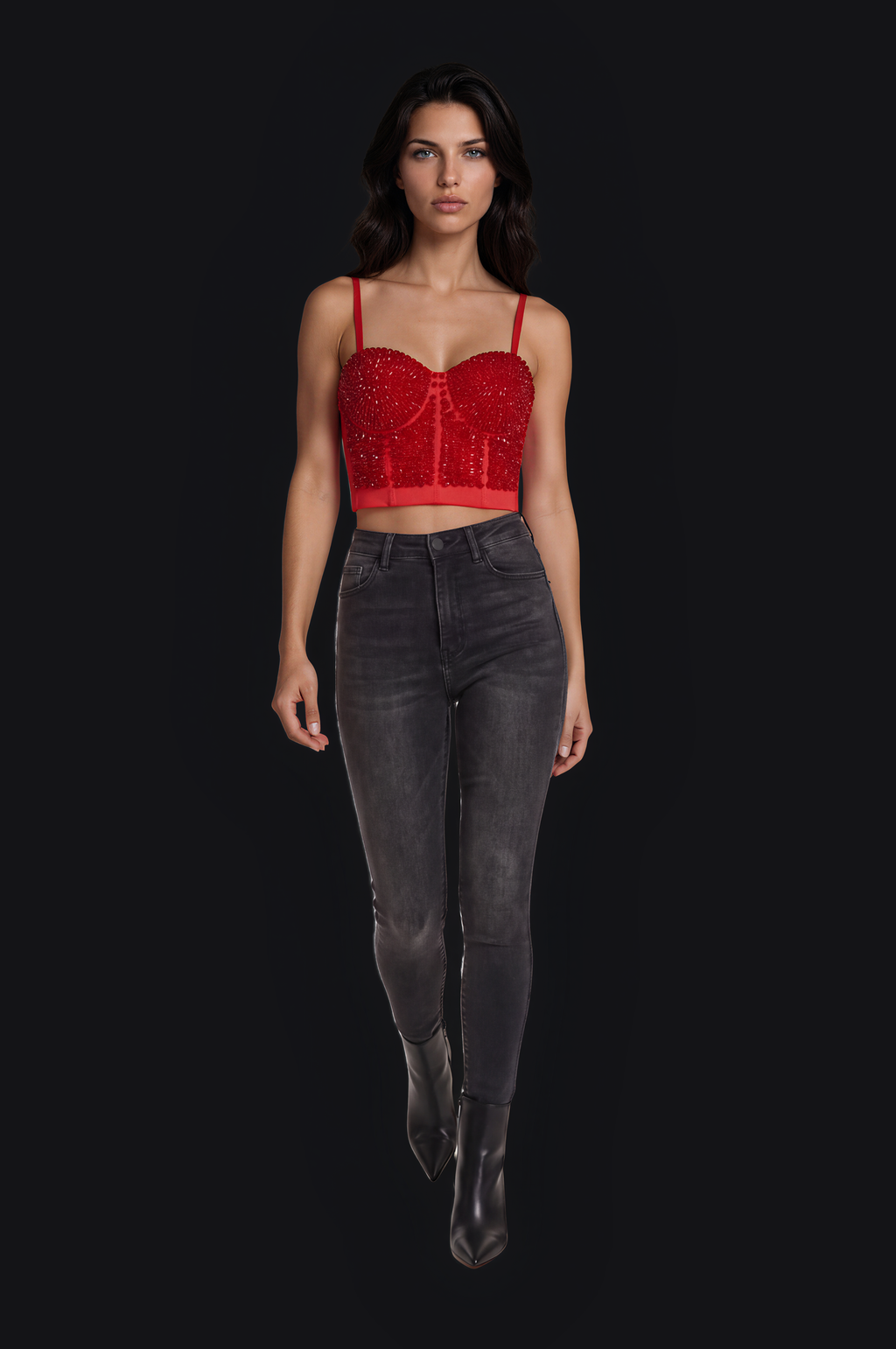 Beaded Bustier – Red — Women