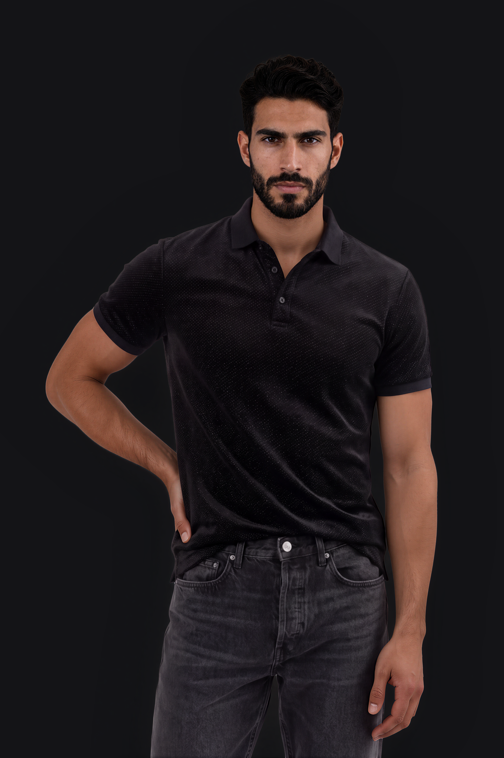 Micro-Crystal Polo – Black on Black — Men