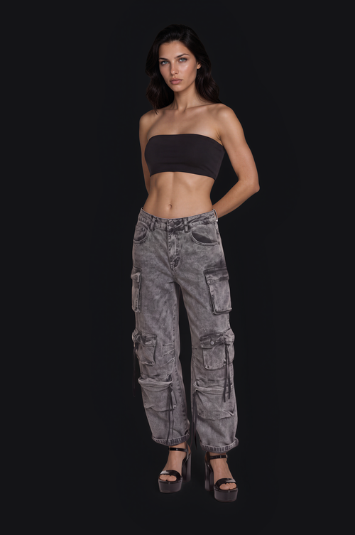 Acid-Wash Cargo Pants – Grey