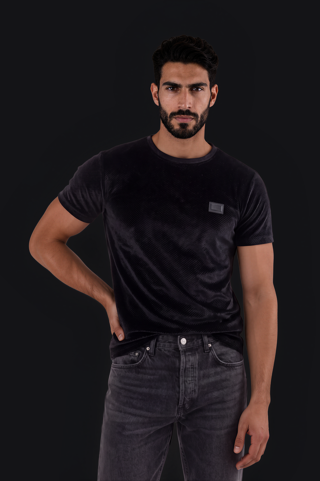 Velvet Micro-Crystal Plate Tee – Black — Men