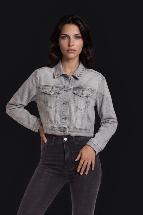 Cropped Denim Jacket – Light Grey