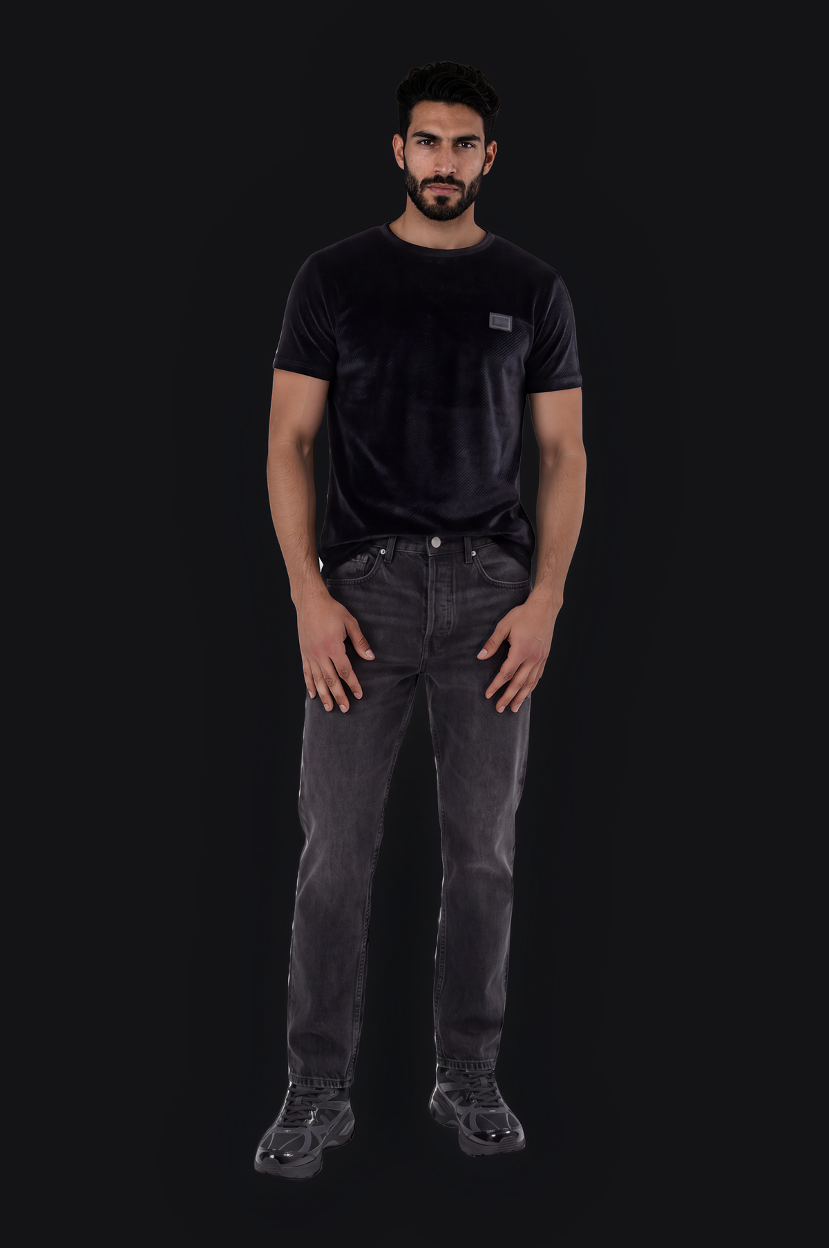 Velvet Micro-Crystal Plate Tee – Black — Men