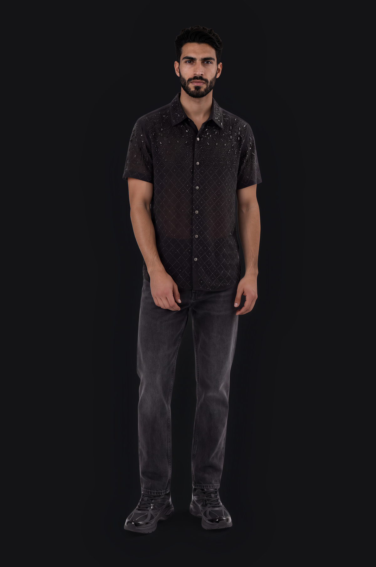 Crystal Short-Sleeve Shirt – Black