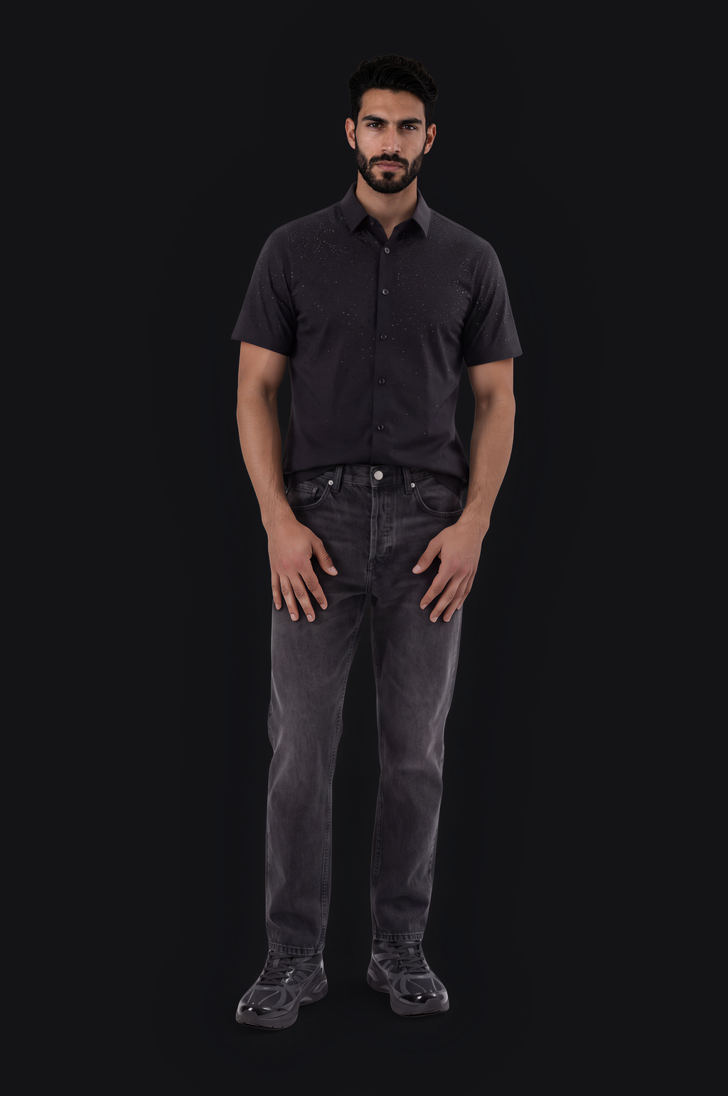 Black Ombré Crystal Short-Sleeve Shirt – Black — Men