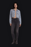 Distressed Cropped Denim Jacket – Blue