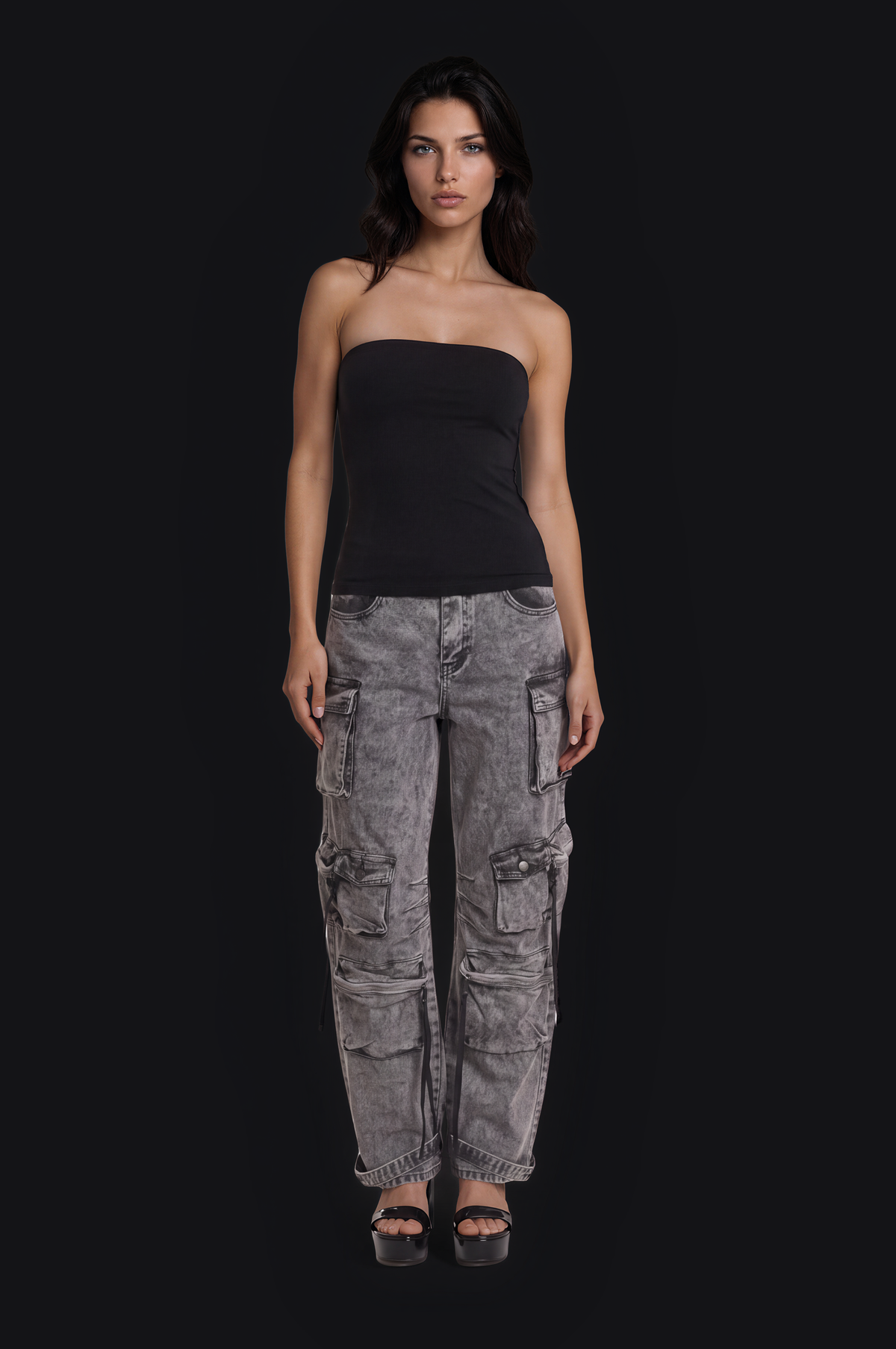 Acid-Wash Cargo Pants – Grey