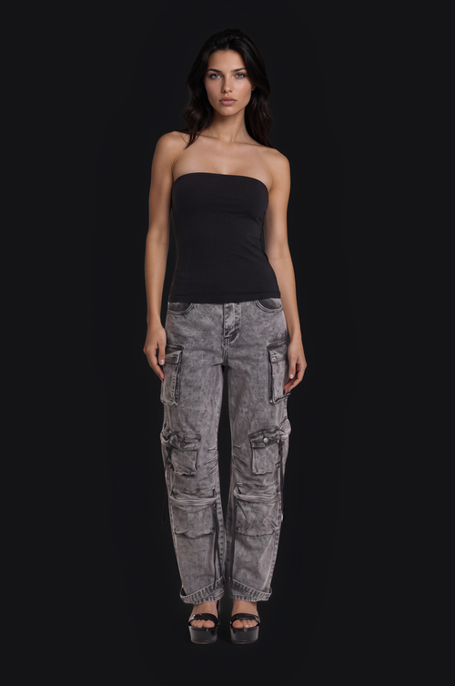 Acid-Wash Cargo Pants – Grey