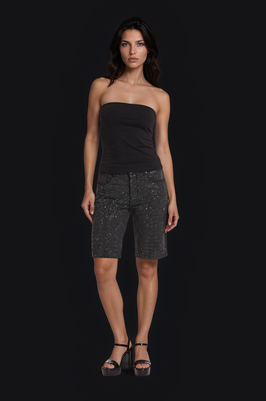 Crystal Denim Shorts – Black