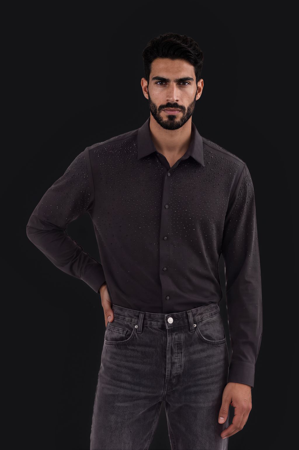 Crystal Long-Sleeve Shirt – Black