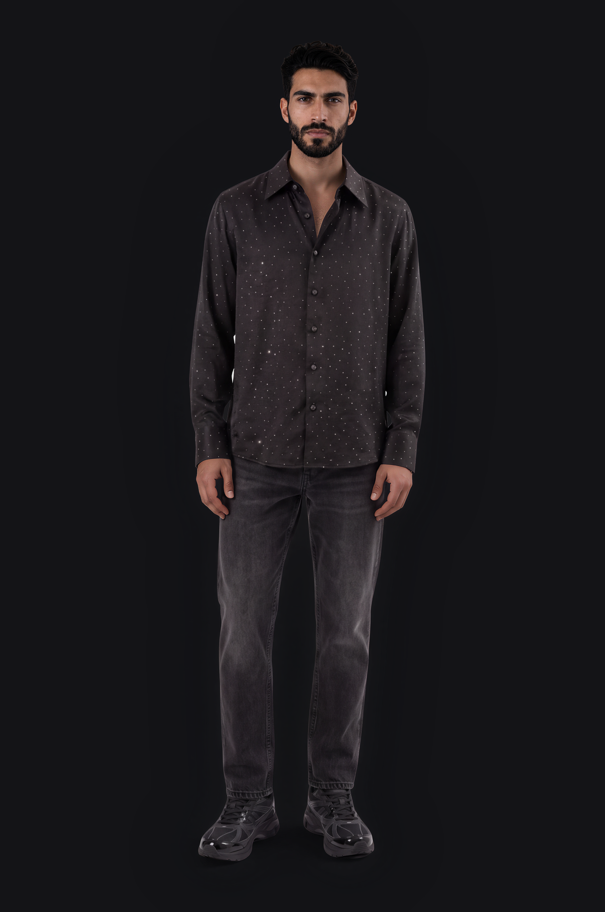 Crystal Satin Shirt – Black