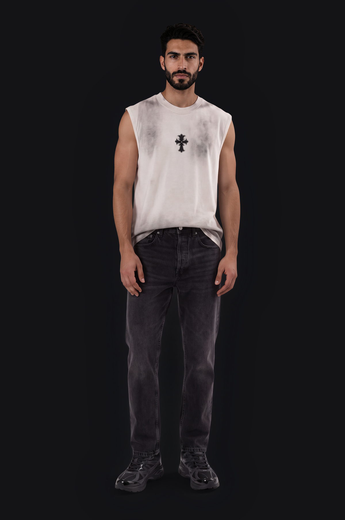 Cross Sleeveless Tee – White