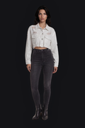 Distressed Cropped Denim Jacket – White