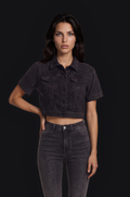 Crystal Cropped Denim Jacket – Black