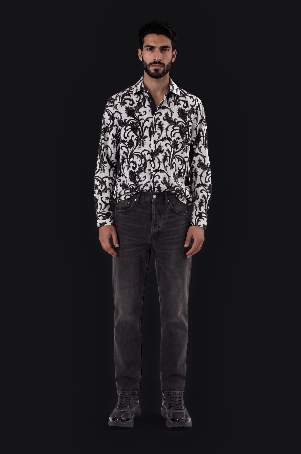 Baroque Print Shirt – Black & White