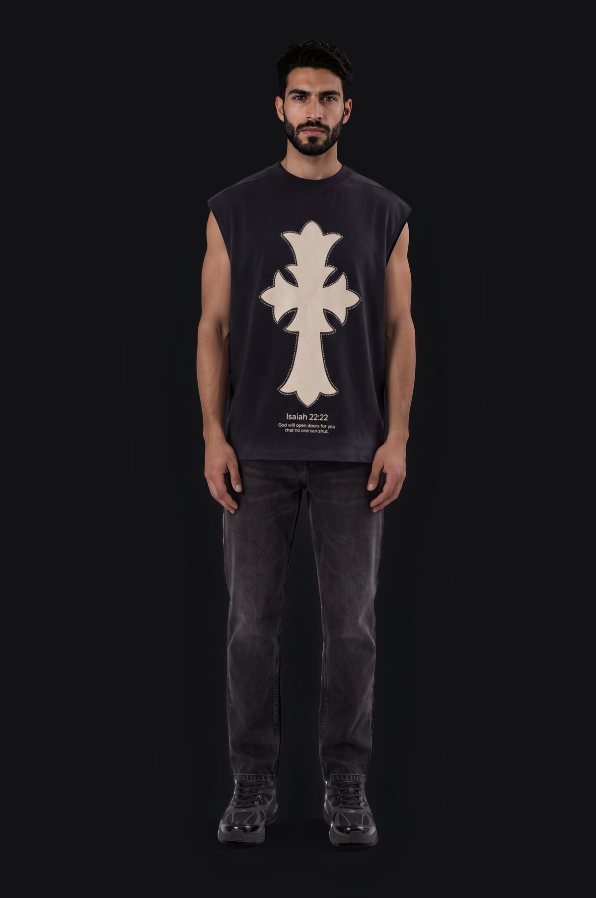 Cross Sleeveless Tee – Black