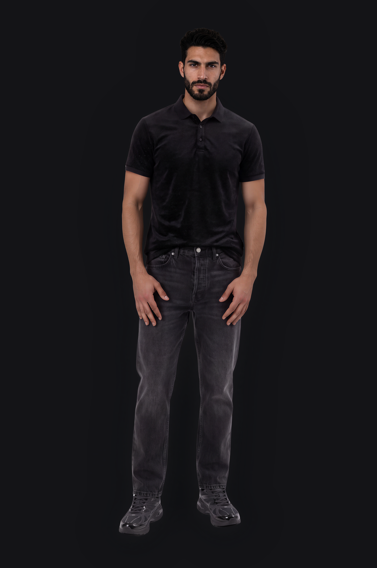 Micro-Crystal Polo – Black on Black — Men