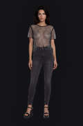 Holographic Crystal Mesh Cropped Tee – Black — Women