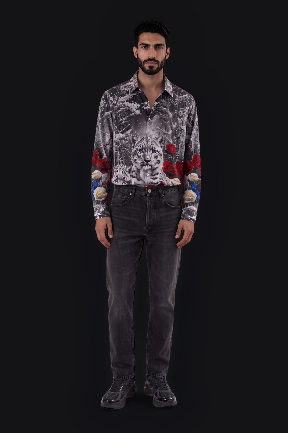 Leopard & Roses Print Shirt