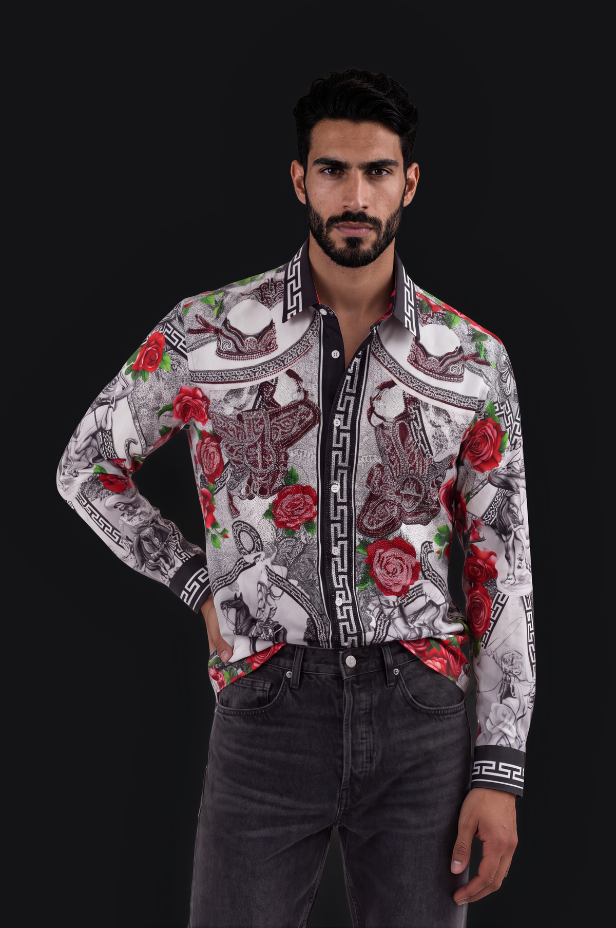 Baroque Roses Print Shirt – White