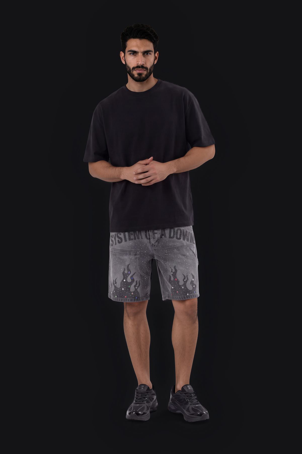 Black Island Flame Denim Shorts – Grey