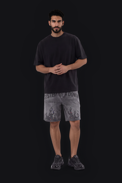 Black Island Flame Denim Shorts – Grey
