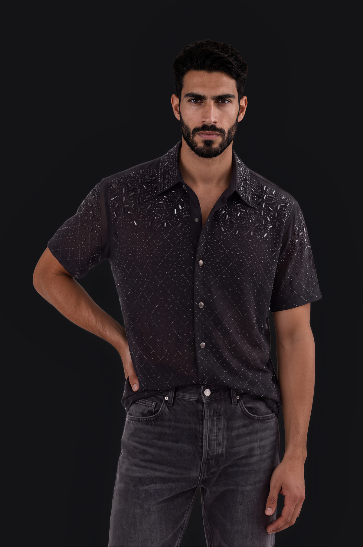 Crystal Short-Sleeve Shirt – Black
