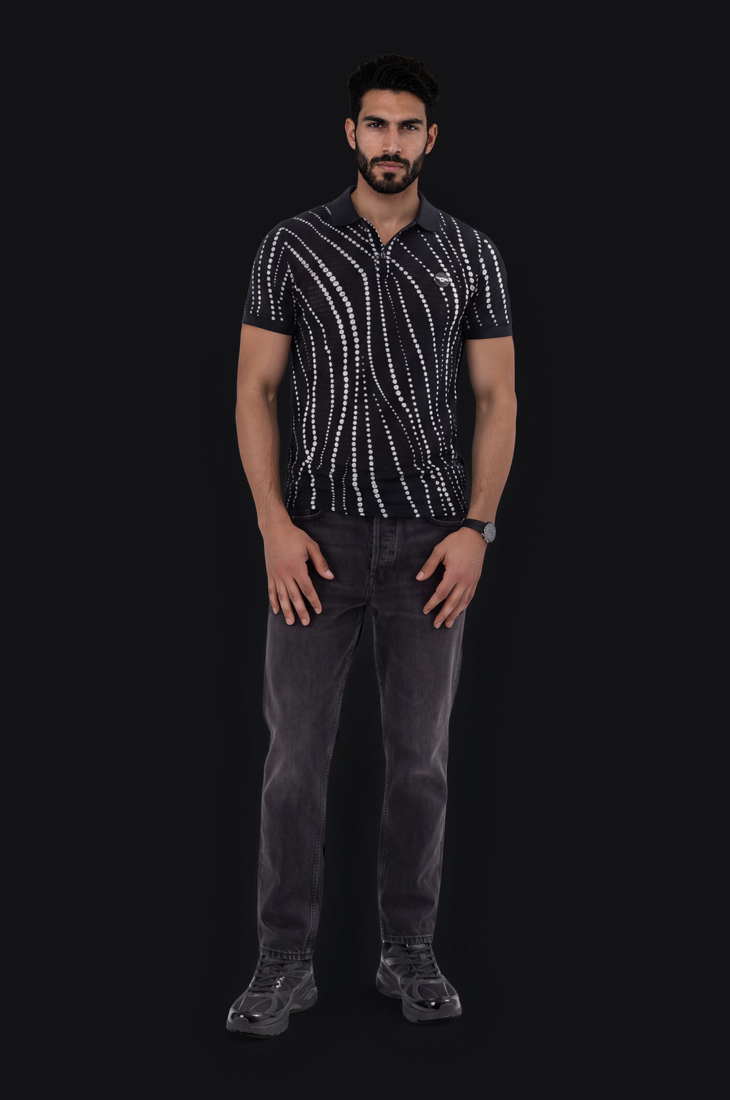 Wave Dot Polo – Black — Men
