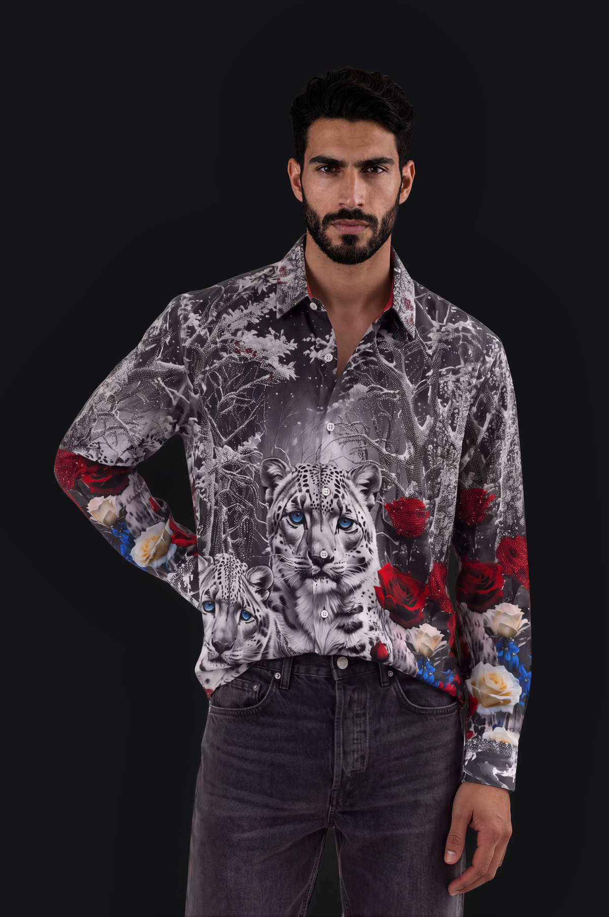 Leopard & Roses Print Shirt