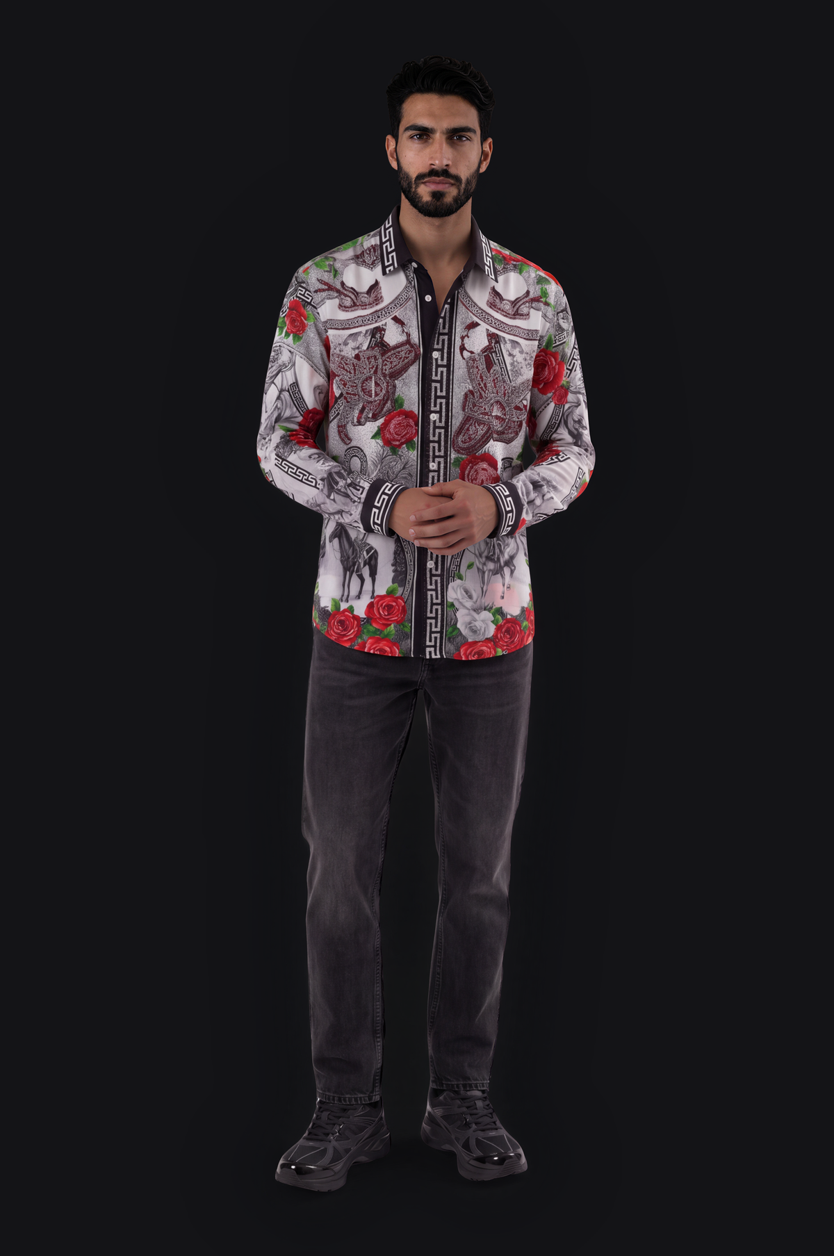 Baroque Roses Print Shirt – White