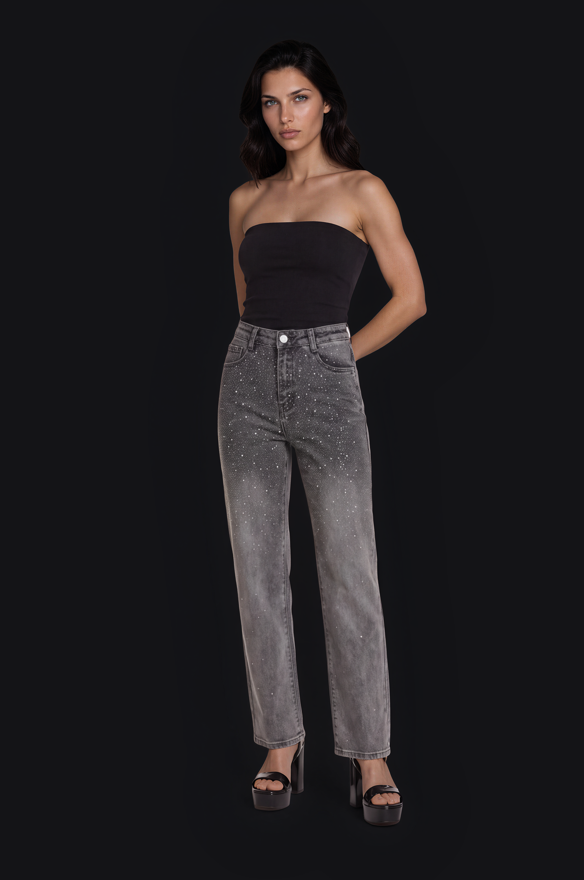 Crystal Ombré Jeans – Grey