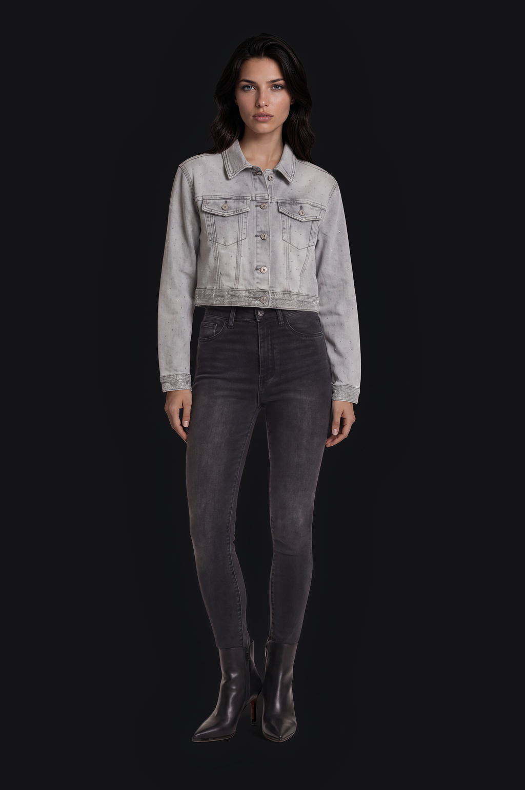 Cropped Denim Jacket – Light Grey
