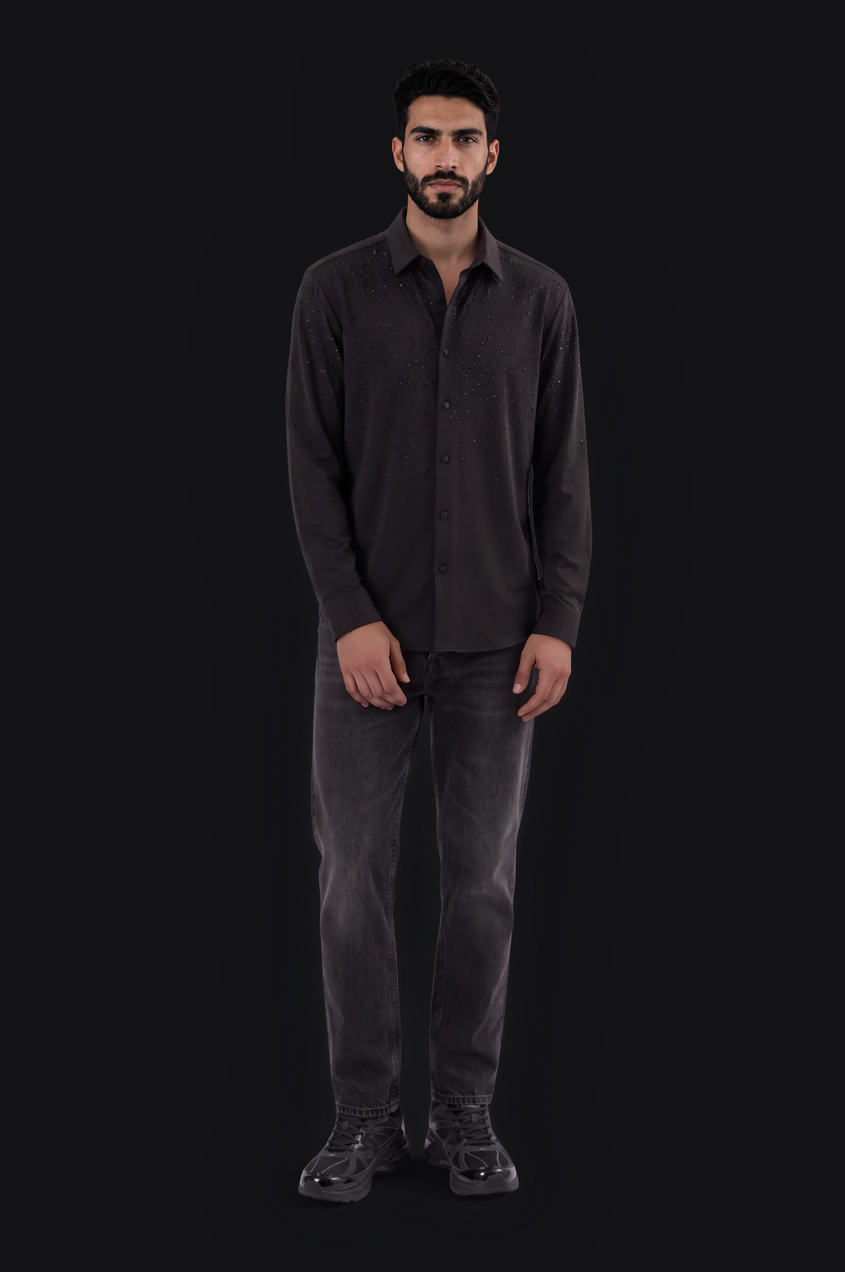Crystal Long-Sleeve Shirt – Black