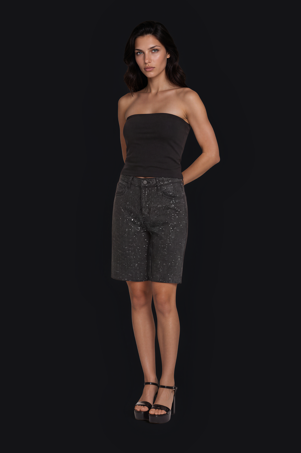 Crystal Denim Shorts – Black