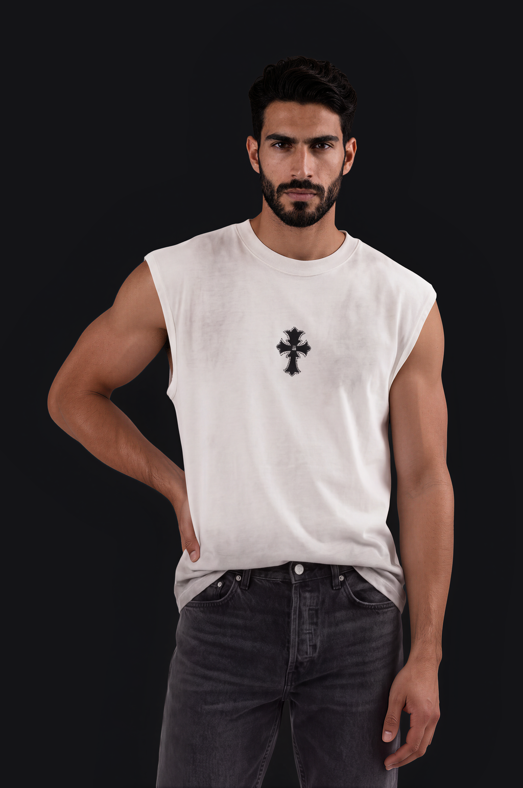 Cross Sleeveless Tee – White