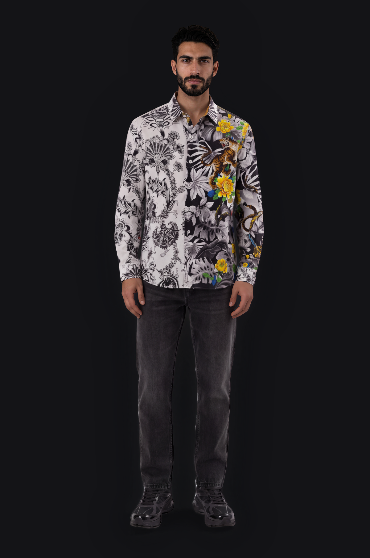 Tiger & Floral Print Shirt – White