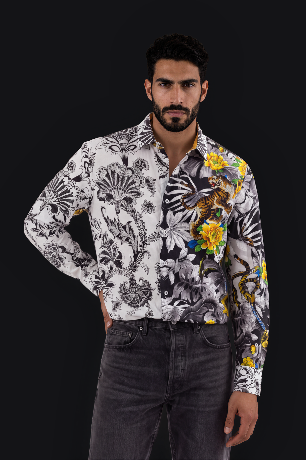Tiger & Floral Print Shirt – White