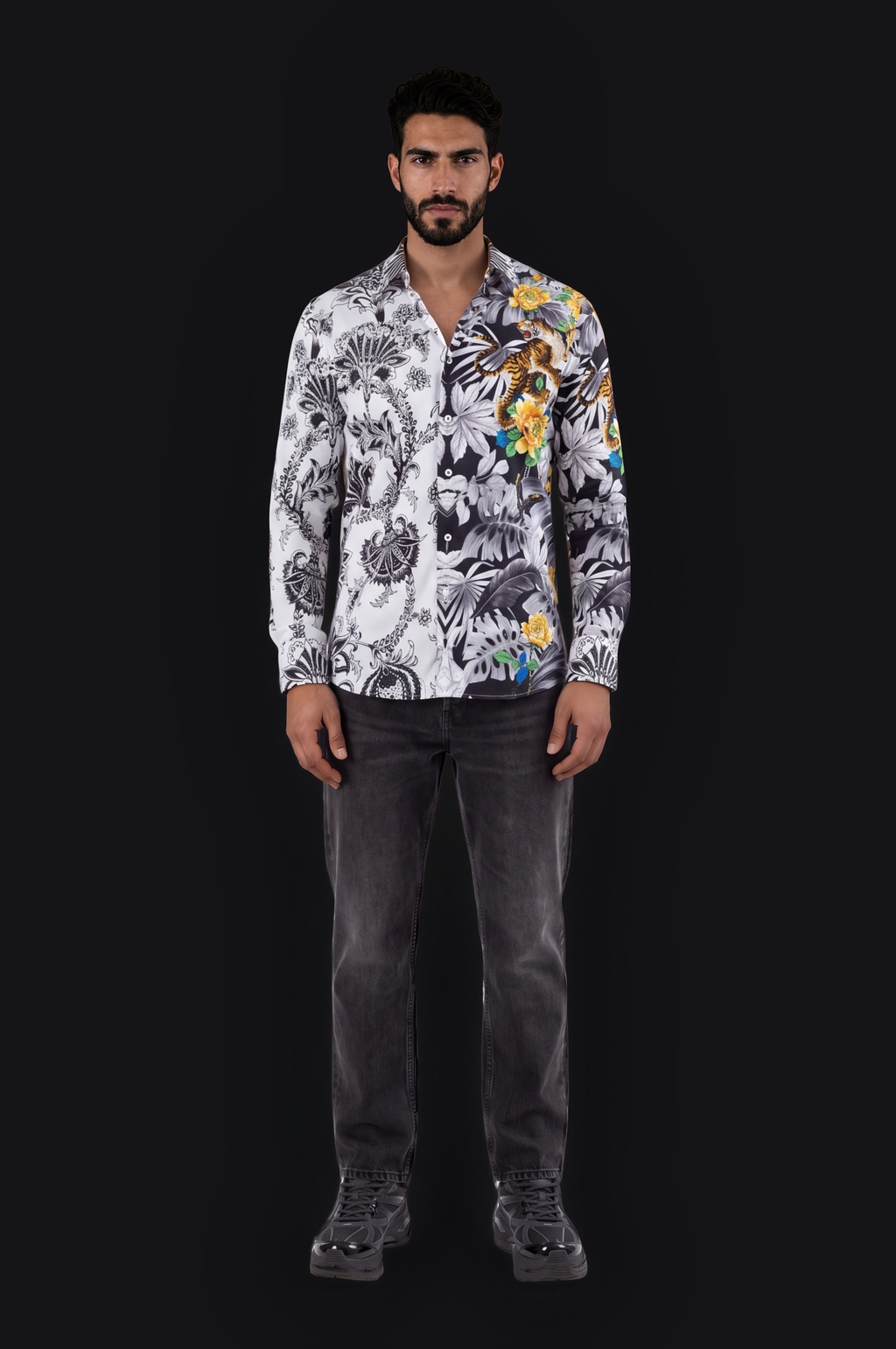 Tiger & Dragon Crystal Shirt – White & Black — Men