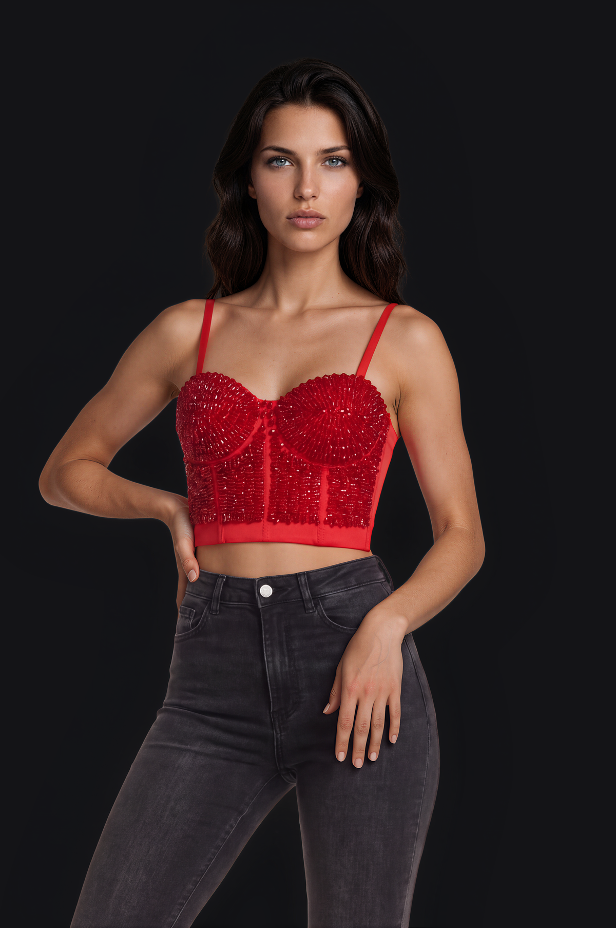 Beaded Bustier – Red — Women
