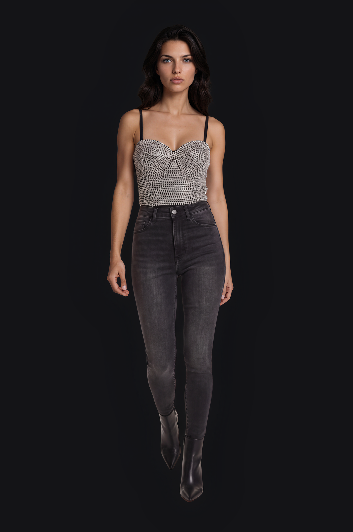 Rhinestone Bustier – Silver — Women