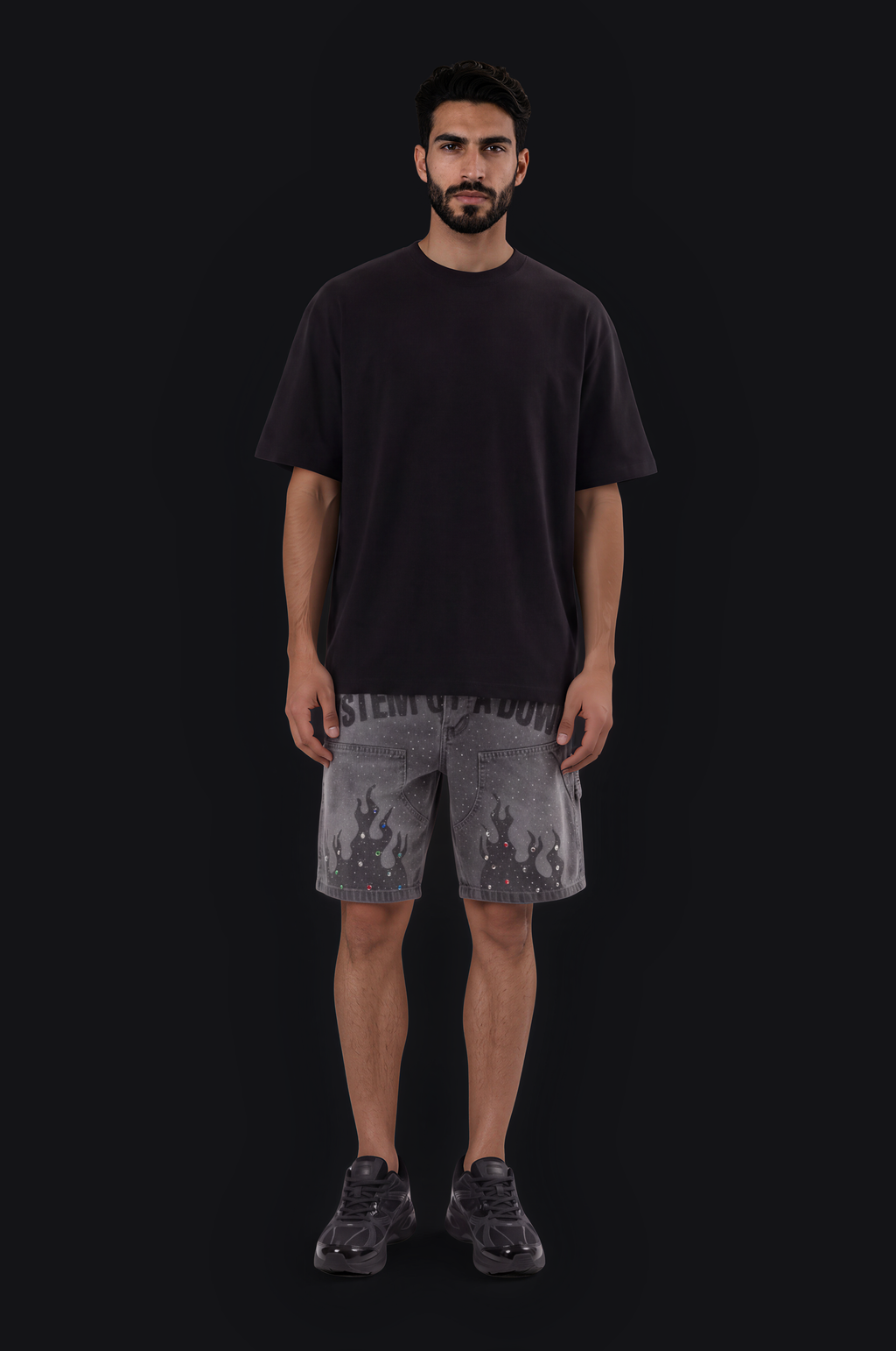Black Island Flame Denim Shorts – Grey