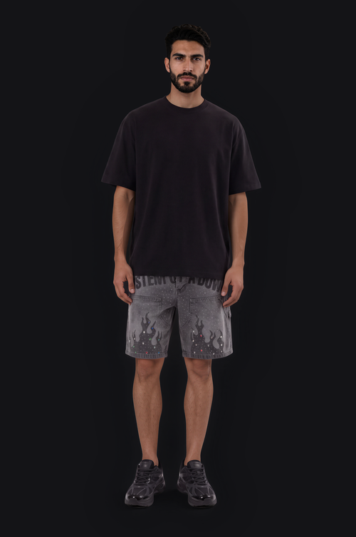 Black Island Flame Denim Shorts – Grey