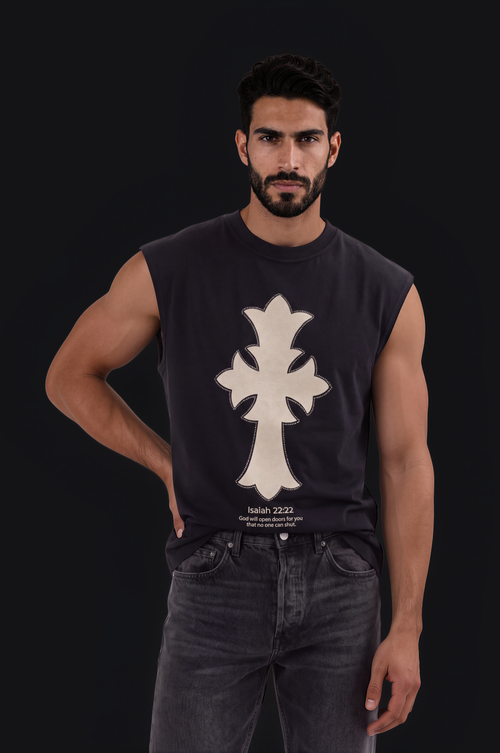 Cross Sleeveless Tee – Black