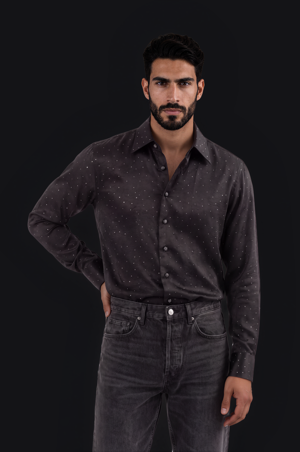 Crystal Satin Shirt – Black