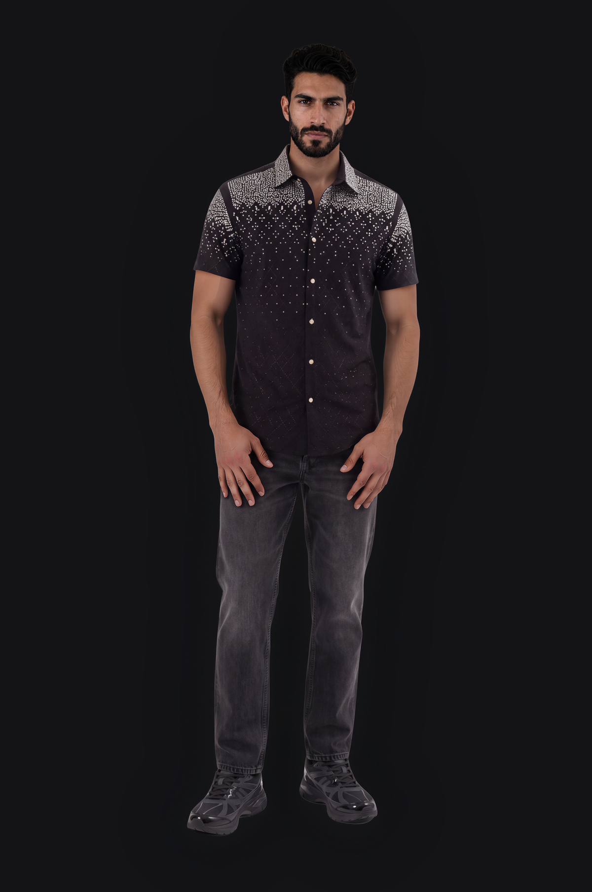 Silver Ombré Crystal Shirt – Black — Men