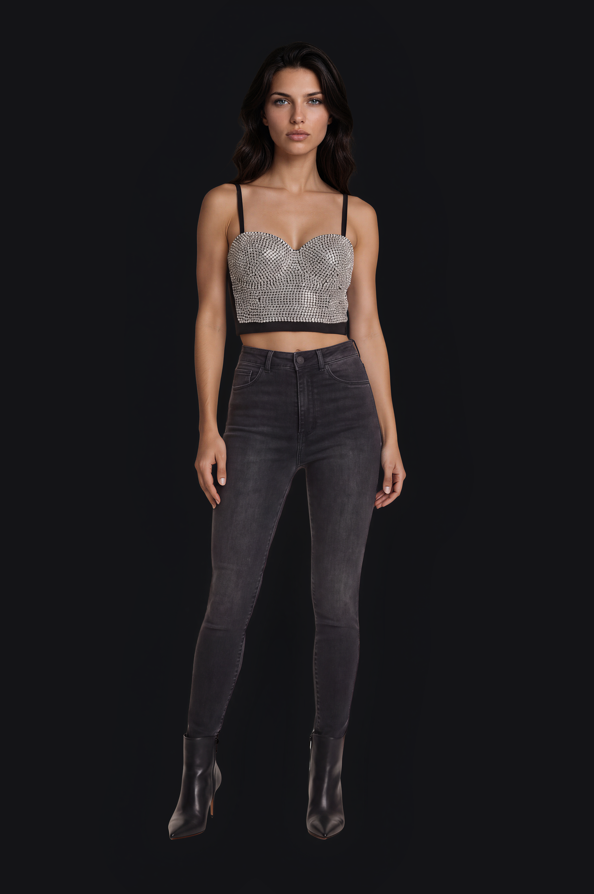 Rhinestone Bustier – Silver — Women