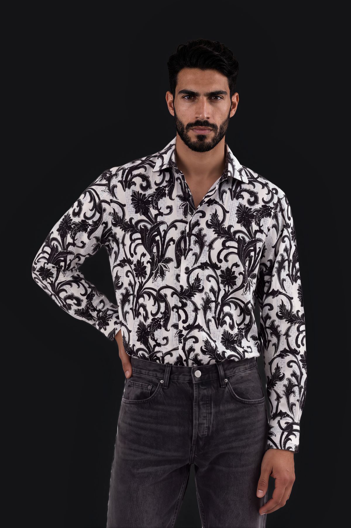Baroque Print Shirt – Black & White