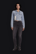 Crystal Cropped Denim Jacket – Blue