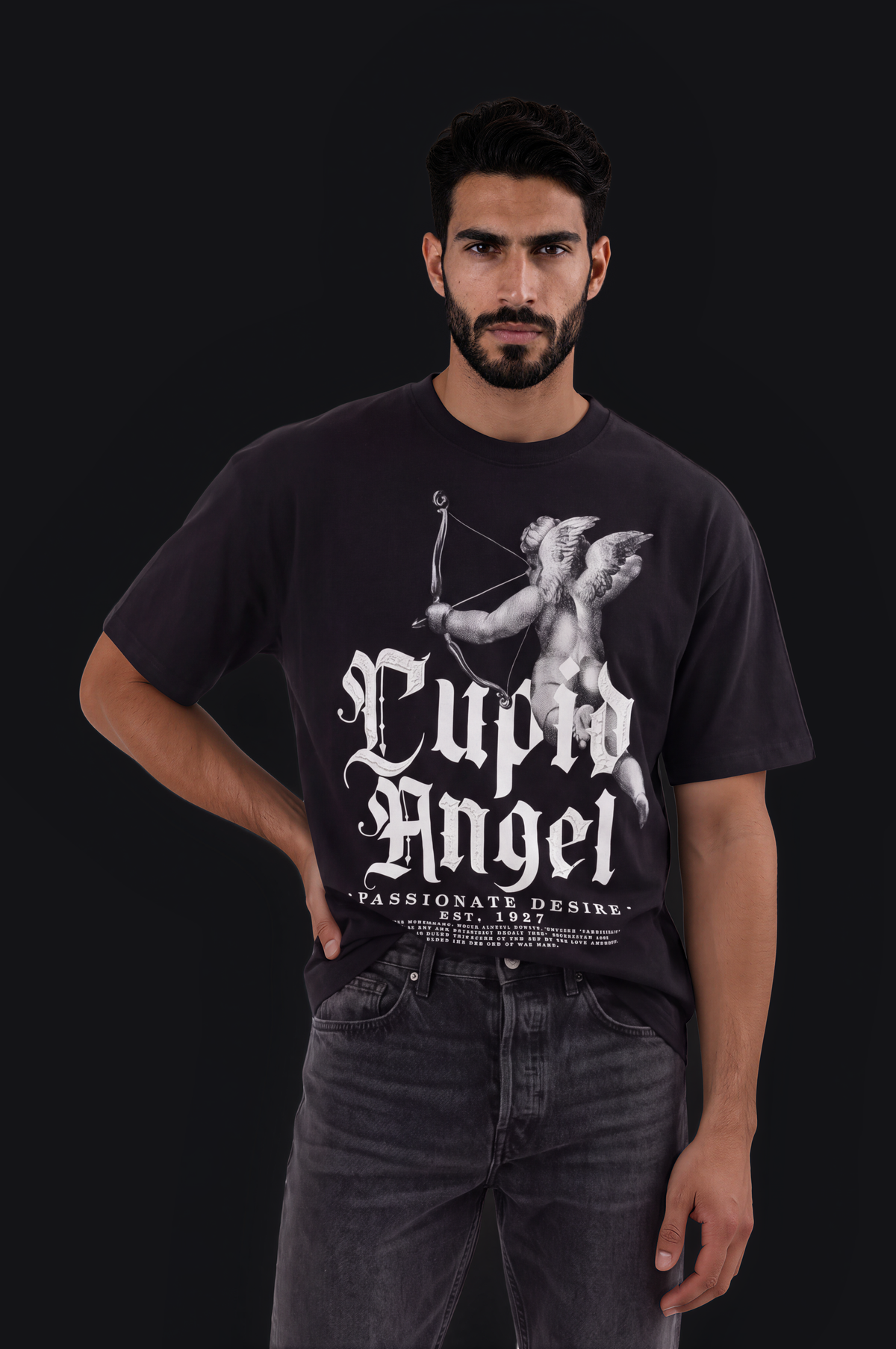 Cupid Angel Graphic Tee – Black